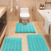 ACCUMTEK Striped Teal Green Bathroom Rug Set 3 Pieces Ultra Soft, Non Slip Chenille Toilet Mat, Absorbent Plush Shaggy Bath Mats for Bathroom, Bedroom, Kitchen, Turquoise view 1