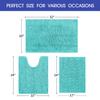 ACCUMTEK Striped Teal Green Bathroom Rug Set 3 Pieces Ultra Soft, Non Slip Chenille Toilet Mat, Absorbent Plush Shaggy Bath Mats for Bathroom, Bedroom, Kitchen, Turquoise view 2