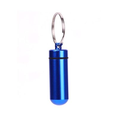 Portable Waterproof Mini Blue Aluminum Keychain Tablet Storage Box Bottle Case Holder