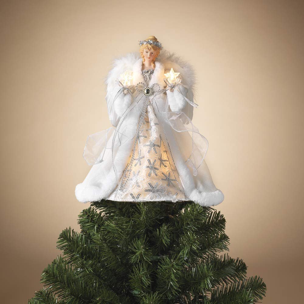 Gerson 2616500 Electric Lighted Silver Angel Tree Topper 14" H