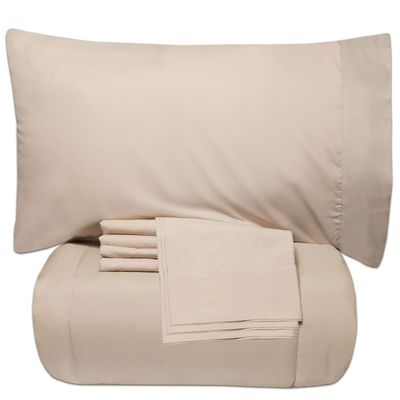 7 Pcs Best Premium Bedding Collection 100% Organic Cotton 500 GSM 7 Pc Included-1 Buffel Comforter, 1 Fitted Sheet,1 Flat Sheet, 2 Pillow Shams, 2 Pillow Cases,Cal-King/Beige Comforter Set