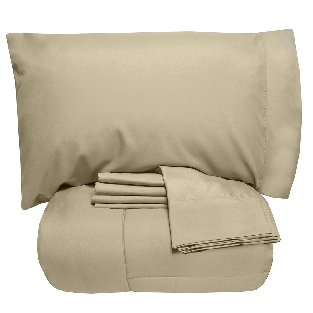 7 Pcs Best Premium Bedding Collection 100% Organic Cotton 500 GSM 7 Pc Included-1 Buffel Comforter, 1 Fitted Sheet,1 Flat Sheet, 2 Pillow Shams, 2 Pillow Cases,Twin XL/Light Sage Comforter Set