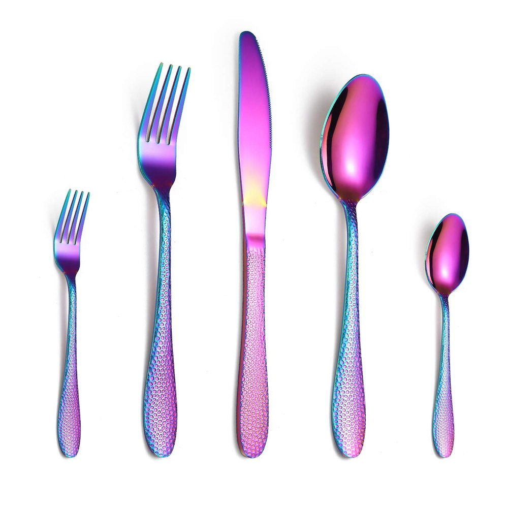 30-Piece Rainbow Color Flatware SetStainless Steel Colorful Plated Sliverware Set, Multicolor Rainbow Cutlery Tableware Set Service for 6