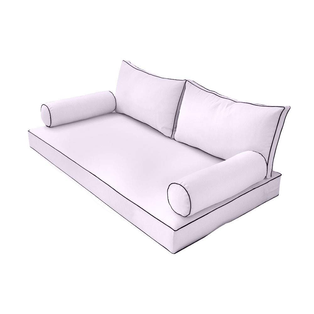 Prolinemax Style 2 - Mattress & Pillow Bolster Cushion for Outdoor Indoor Daybed Porch Swing Bed Contrast Pipe Full Size AD107 | Covers ONLY |