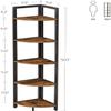 VASAGLE Corner Shelf, 5 Tier Bookshelf, Tall Corner Storage Shelves, Plant Stand for Living Room, Bedroom, Bathroom, Home Office, Rustic Brown and Black ULLS803B01 view 3