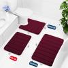 Buganda Memory Foam 3 Pieces Bathroom Rugs Set - Thick Soft Absorbent Non-Slip Bath Mats, Washable Small/Large/Contour Bath Rugs (24" x 16" + 30" x 20" + 24" x 20", Wine Red) view 2
