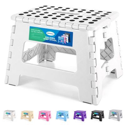 Dyforce Folding Step Stool 9 Inch, Kids Step Stool, Heavy Duty Step Stools for Adults, Compact Foot Stools, Light-Weight Toddler Step Stools for Kitchen, Bathroom, Holds Up to 300 lbs (White)