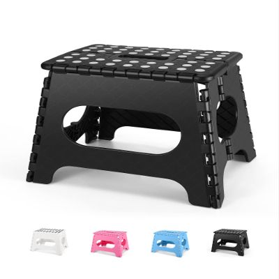 Dyforce Folding Step Stool 11", Durable Kids Step Stool, Heavy Duty Step Stools for Adults, Compact Foot Stools, Light-Weight Toddler Step Stools for Kitchen, Bathroom, Holds Up to 300 lbs (Black)