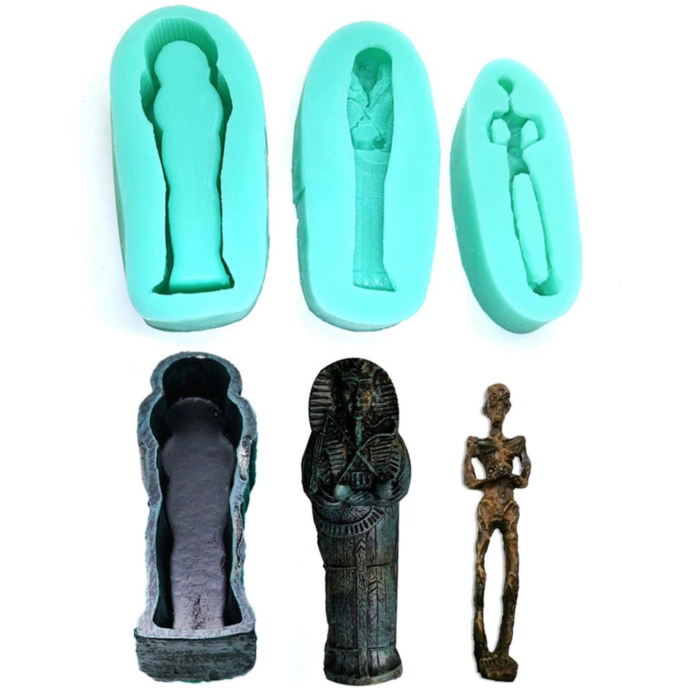 3 Silicone Mold, Halloween Resurrection Egyptian Pharaoh Coffin Bone Corpse Model Silicone Mold, Scary Decoration Plaster Mold