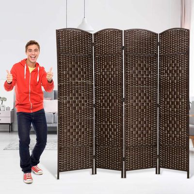 4 Panel Room Dividers and Folding Privacy Screens, 6ft Tall Foldable Portable Room Seperating Divider, Handwork Wood Mesh Woven Design Room Divider Wall, Room Partitions and Dividers Freestanding