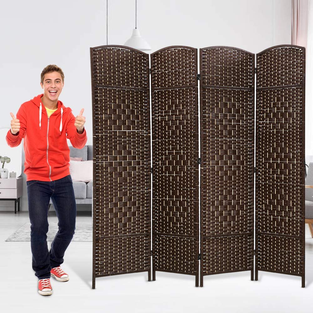 4 Panel Room Dividers and Folding Privacy Screens, 6ft Tall Foldable Portable Room Seperating Divider, Handwork Wood Mesh Woven Design Room Divider Wall, Room Partitions and Dividers Freestanding