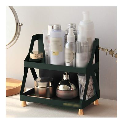 XXIOJUN-Bathroom Shelves, Iron Cosmetic Storage Box Layered and Partitioned Storage Daily Necessities for Living Room, Office, Bedroom, Bathroom, Kitchen (Color : Green, Size : 23x13x22cm)
