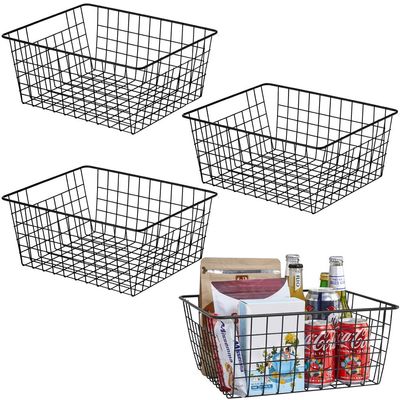 Aeggplant Kitchen Wire Baskets Farmhouse Decor Metal Food Storage Organizer,Household Refrigerator Bin with Built-in Handles for Cabinets,Pantry,Bathroom,Black