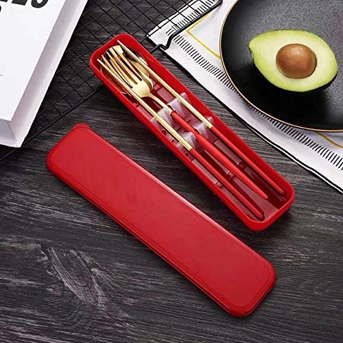 HonHeam 4 Pcs Portable Stainless Steel Tableware Set, Dishwasher Safe Reusable Flatware Cutlery Set, Include Fork Spoon Chopsticks with box