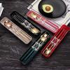 HonHeam 4 Pcs Portable Stainless Steel Tableware Set, Dishwasher Safe Reusable Flatware Cutlery Set, Include Fork Spoon Chopsticks with box view 2