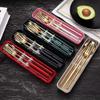 HonHeam 4 Pcs Portable Stainless Steel Tableware Set, Dishwasher Safe Reusable Flatware Cutlery Set, Include Fork Spoon Chopsticks with box view 3
