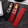 HonHeam 4 Pcs Portable Stainless Steel Tableware Set, Dishwasher Safe Reusable Flatware Cutlery Set, Include Fork Spoon Chopsticks with box view 4