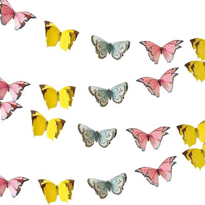 Talking Tables 16ft 3D Butterfly Garland Bunting for Afternoon Tea, Weddings, Kids Birthdays, Fairy Party, Mother's Day or Baby Shower Decorations -Pastel Butterflies in Pink, Blue, Yellow