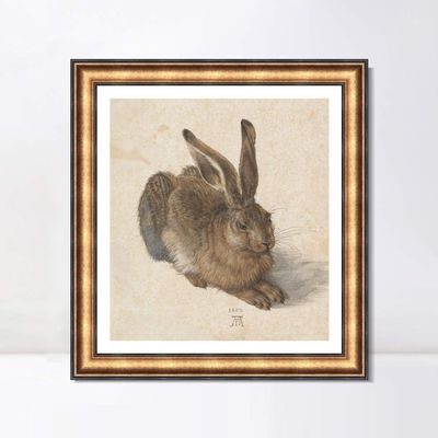 INVIN ART Framed Canvas Giclee Print Young Hare, 1502 by Albrecht Drer Wall Art Living Room Home Office Decorations(European Retro Golden Frame with Linen Liner,28"x28")