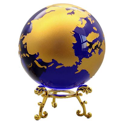 Transparent Globe,Blue Colored Earth Crystal Model Ball Glass Globe with A Base, for Living Room TV Cabinet Office Gift Decoration House Ornaments-60mm