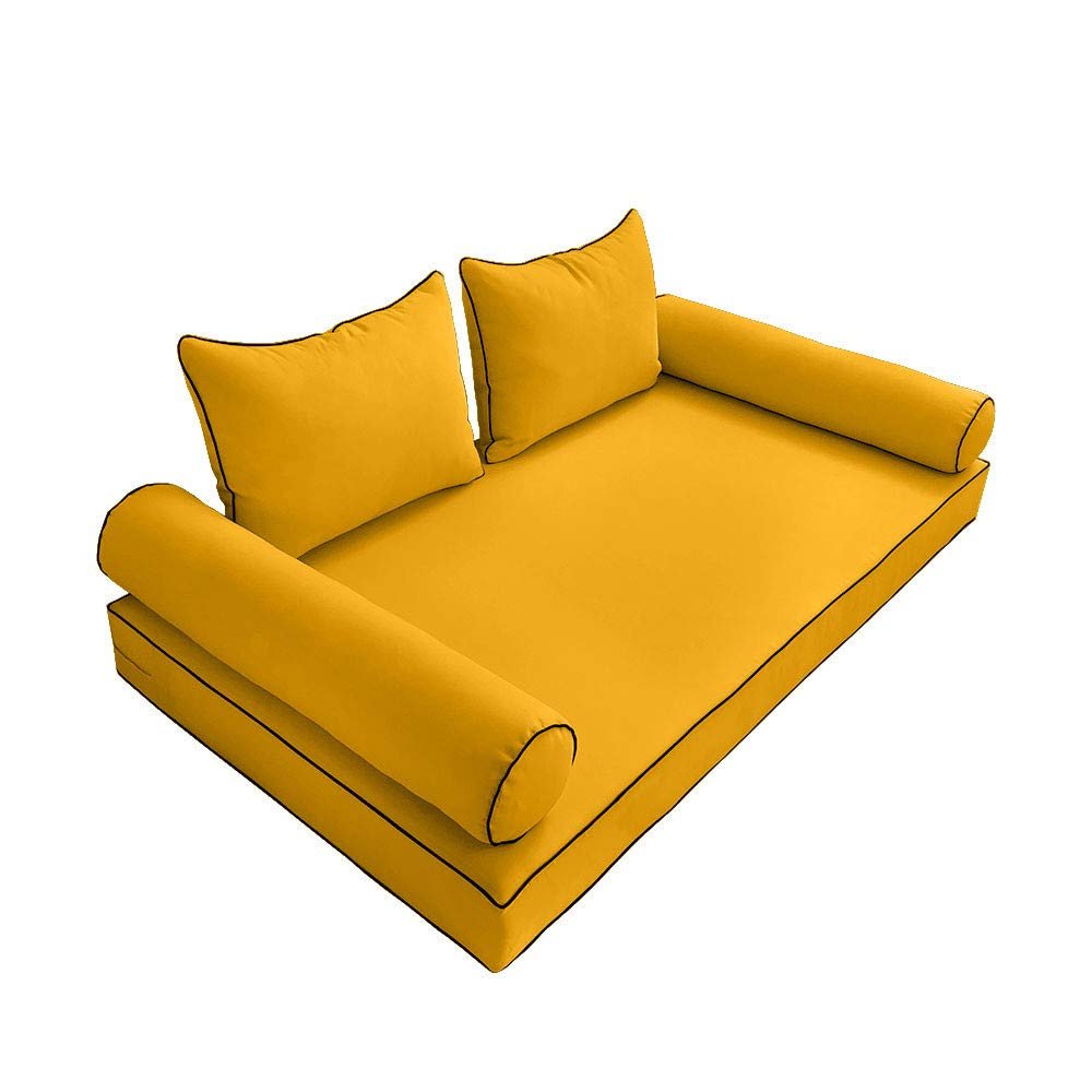 Prolinemax Twin Size 5PC Contrast Pipe Outdoor Daybed Mattress Bolster Pillow Fitted Sheet Cover Only Style4 AD108