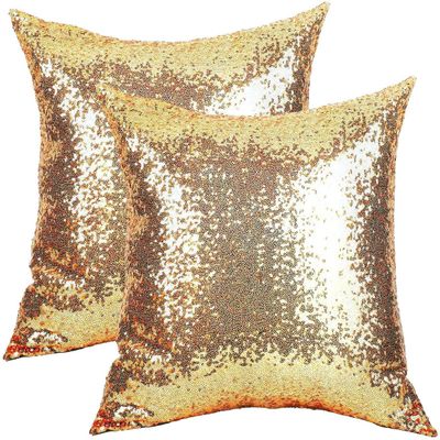 2PCS Gold Pillows Sequins Decorative Pillows,18"x18" Textile Glitter Sequins Square Solid Throw Pillow Covers Cushion Case Hidden Zipper Design for Home Decoration Bed Living Room Party Wedding