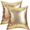 2PCS Gold Pillows Sequins Decorative Pillows,18"x18" Textile Glitter Sequins Square Solid Throw Pillow Covers Cushion Case Hidden Zipper Design for Home Decoration Bed Living Room Party Wedding view 1
