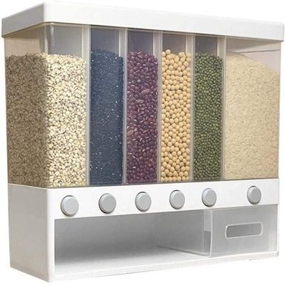 10L Large Storage Jars with Dispenser, Wall-Mounted Storage Box for Food Airtight, Transparent with 6 Compartments and Lid, Ideal for Muesli
