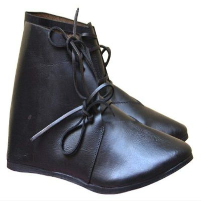 KEW HANDICRAFTS Medieval Leather Shoe Ankle Length Natural Black Renaissance Shoes-PO2
