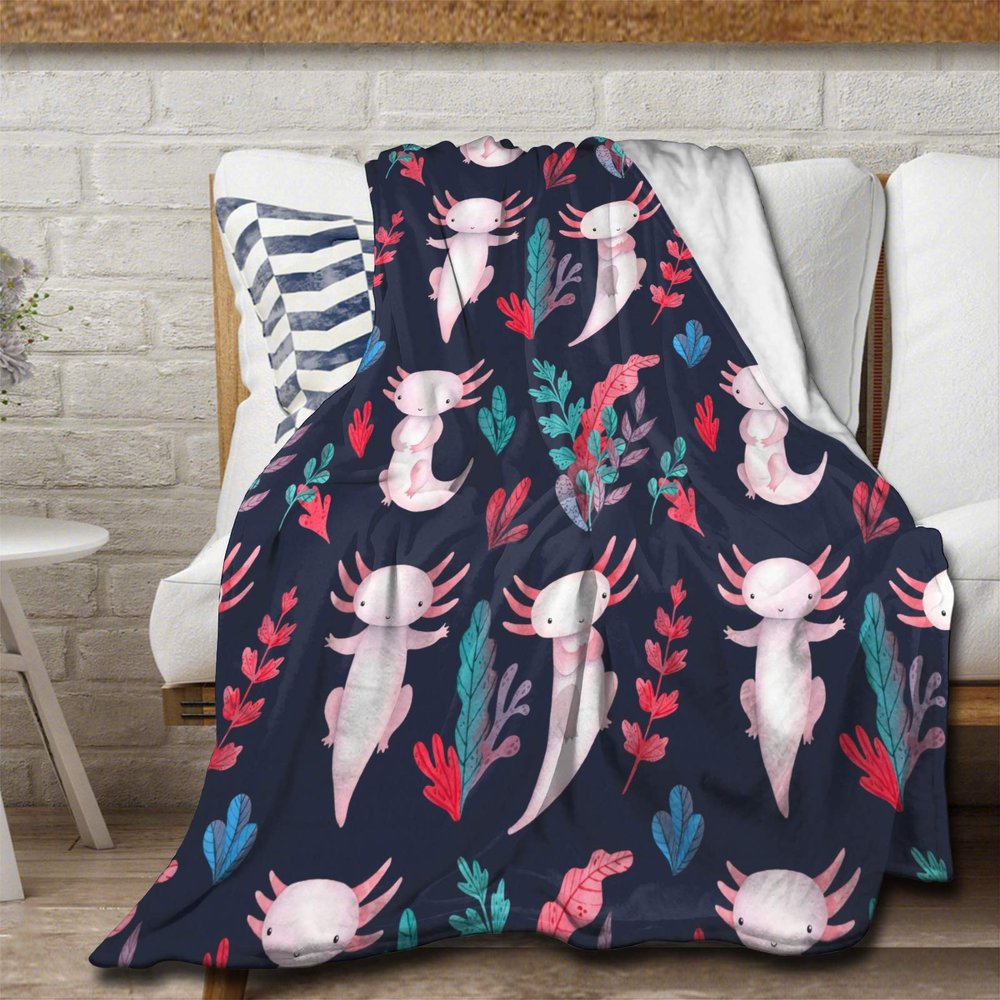 Avalokitesvara Cute Axolotl Flannel Blanket Super Soft and Warm for Bed Couch Sofa 120x90 Inch King Blanket for Family