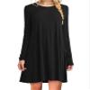 Andongnywell Women's Long Sleeve Pleated Loose Swing Casual Dress Patchwork Solid Color Slim Dresses (Black,X-Large) view 1