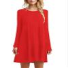 Andongnywell Women's Long Sleeve Pleated Loose Swing Casual Dress Patchwork Solid Color Slim Dresses (Red,Small) view 1