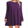 Andongnywell Women's Plus Size Solid Color Slim Summer Casual Mini Dress Long Sleeve Tshirt Dresses (Purple,Large) view 1