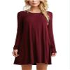Andongnywell Women's Plus Size Solid color slim Summer Casual Mini Dress Long Sleeve Tshirt Dresses (Red Wine,Large) view 1