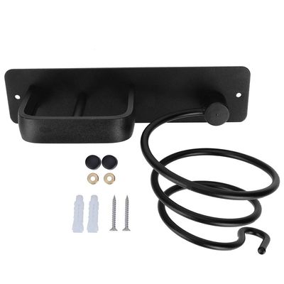 Fdit Space Aluminum Hair Dryer Holder, Wall Mounted Spiral Design, Black, with Straightener Storage Stand and Hooks, Bathroom Organizer
