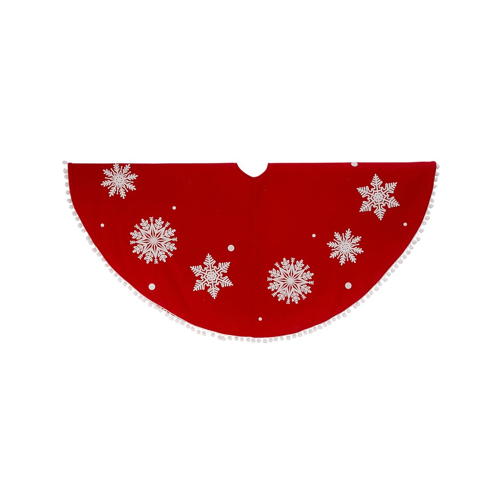 Gerson Holiday Pom Pom Snowflake Tree Skirt, 48-inches(Width), Velvet/Felt