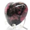 2.7" Pink Rhodonite in Black Psilomelane Heart Polished Natural Peach Blossom Jade Gemstone Crystal Mineral Specimen - Madagascar + Stand view 2