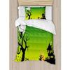 3pc Halloween Black Green King Duvet Set,Haunted House Halloween Bedding,Kiwi Tree Trick or Treat Candy Dancing Fire Horror Web Dark Spooky Boo Witch Hat Super Soft Digital Printed Machine Washable view 2
