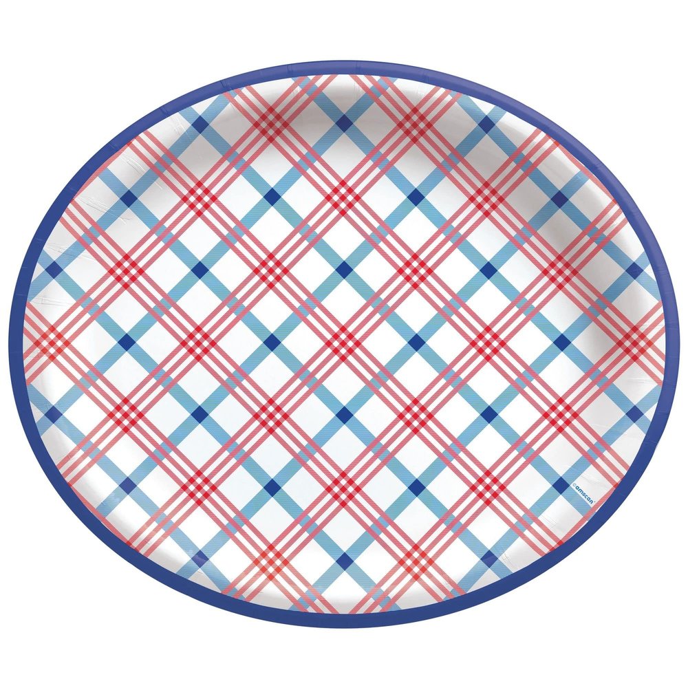 Amscan Summer Block Party Plaid Oval Plates | 12" x 10" | 20 Pcs