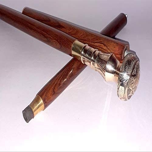 Ganga Nautical Vintage Antique Walking Cane Wooden Walking Stick Golden Brass Handle Knob Gift