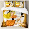 3pcs Girls Orange White Queen Duvet Cover Set, Yellow Halloween Bedding Duvet,Cute Sexy Witch on a Broom with Baby Kitten and Hazy Moonlight Print Beautiful Modern Horror Spooky Female Super Soft view 1