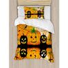 3pc Orange Black King Duvet Cover Set,Spooky Halloween Bedding Duvet,Carved Pumpkin Ivory Full Moon with Bats Grave Lake Mirror Image Water Sky Cross Horror Trick or Treat Graphic Printed view 2