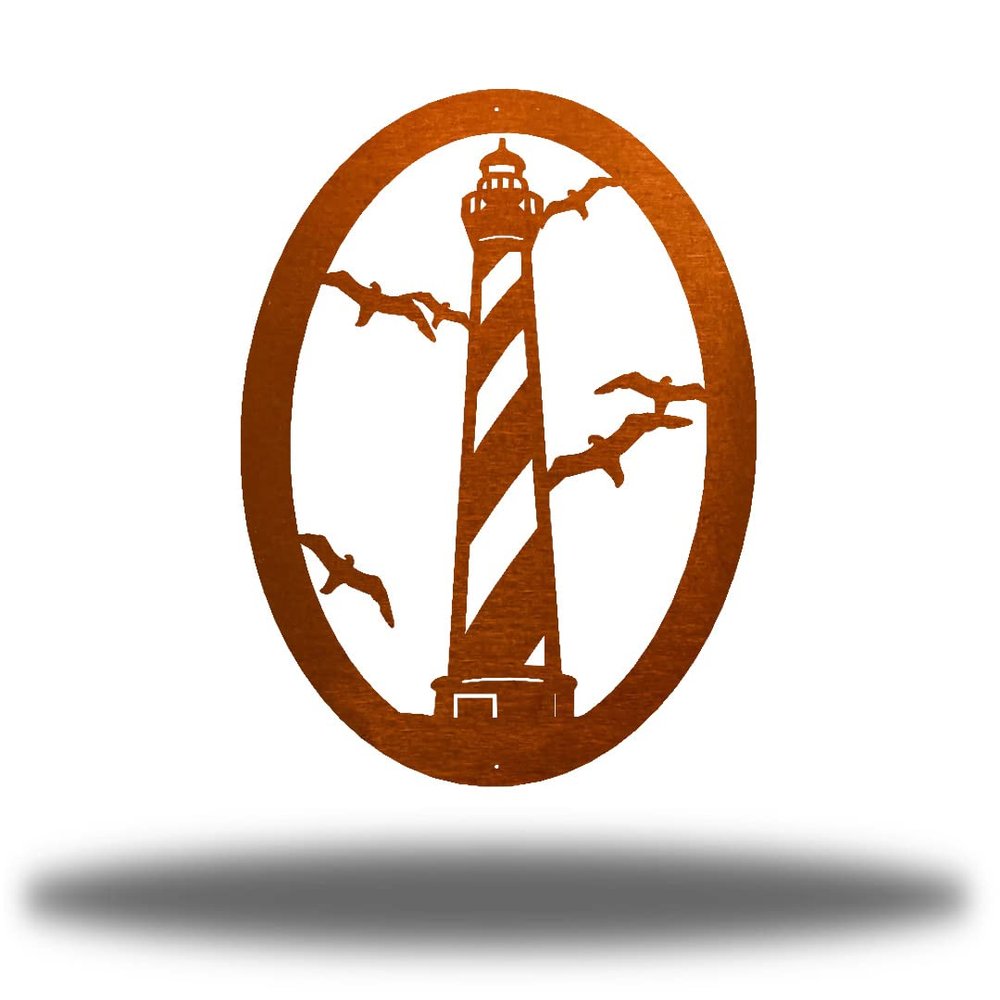 Riverside Designs Coastal Lighthouse Ocean Beach Metal Art Steel Wall Decor (36", Copper)