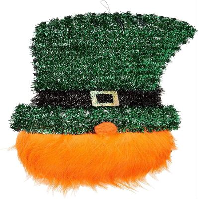 Festive Tinsel Leprechaun - 23.5" x 11.75" - Green, Orange & Black Foil Decor - Perfect for St. Patrick's Day Party (1 Pc.)