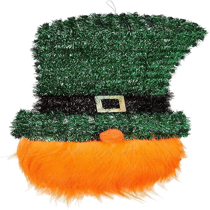 Festive Tinsel Leprechaun - 23.5" x 11.75" - Green, Orange & Black Foil Decor - Perfect for St. Patrick's Day Party (1 Pc.)