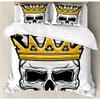 2pc Skull Black White Twin Duvet Set,Crowned Yellow Halloween Bedding Duvet,Cranium Coronet Tiara Spooky Skeleton Skeletal Gray Gold Super Soft Digital Printed Machine Washable No Fading Dryer Safe view 1