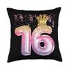 16th Birthday Gift Girls Pink Balloons Crown Sweet Sixteen Throw Pillow view 1