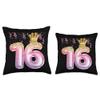 16th Birthday Gift Girls Pink Balloons Crown Sweet Sixteen Throw Pillow view 3
