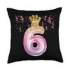 6th Birthday Gift Girls Pink Balloons Crown Six Throw Pillow view 1