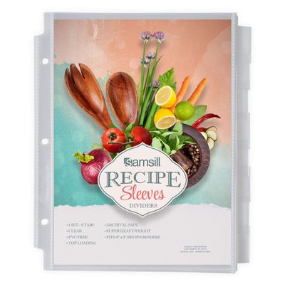 Samsill Junior 8 Tab Recipe Dividers, Recipe Sleeves, Sheet Protector Dividers with Tab Inserts, Clear, Super Heavyweight, Top Loading, 3 Hold Punched, Fits 8x9 Inch Mini Recipe Binders, Archival Safe